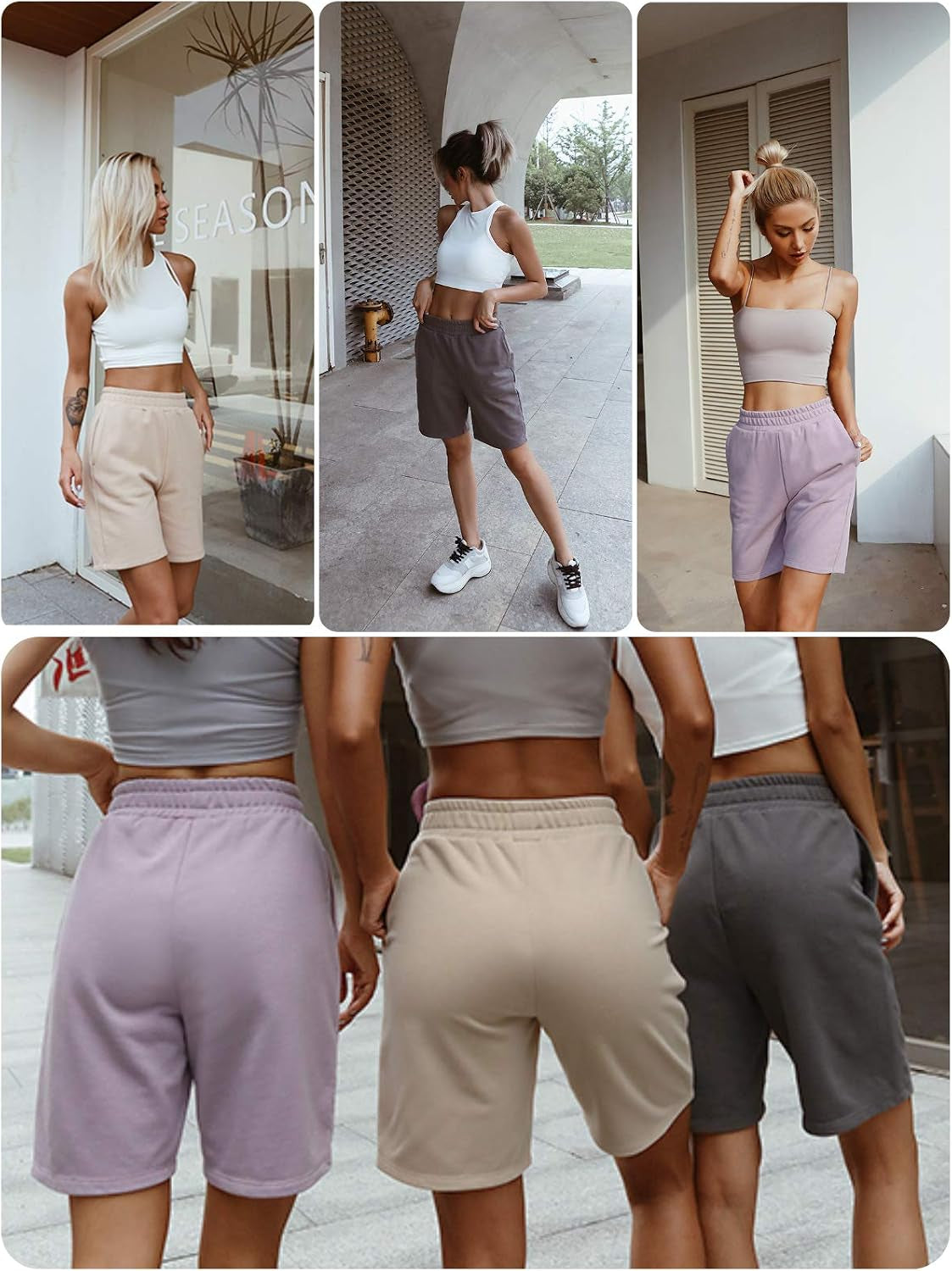 Womens Yoga Shorts Casual Summer Workout Sweat Shorts with Pockets