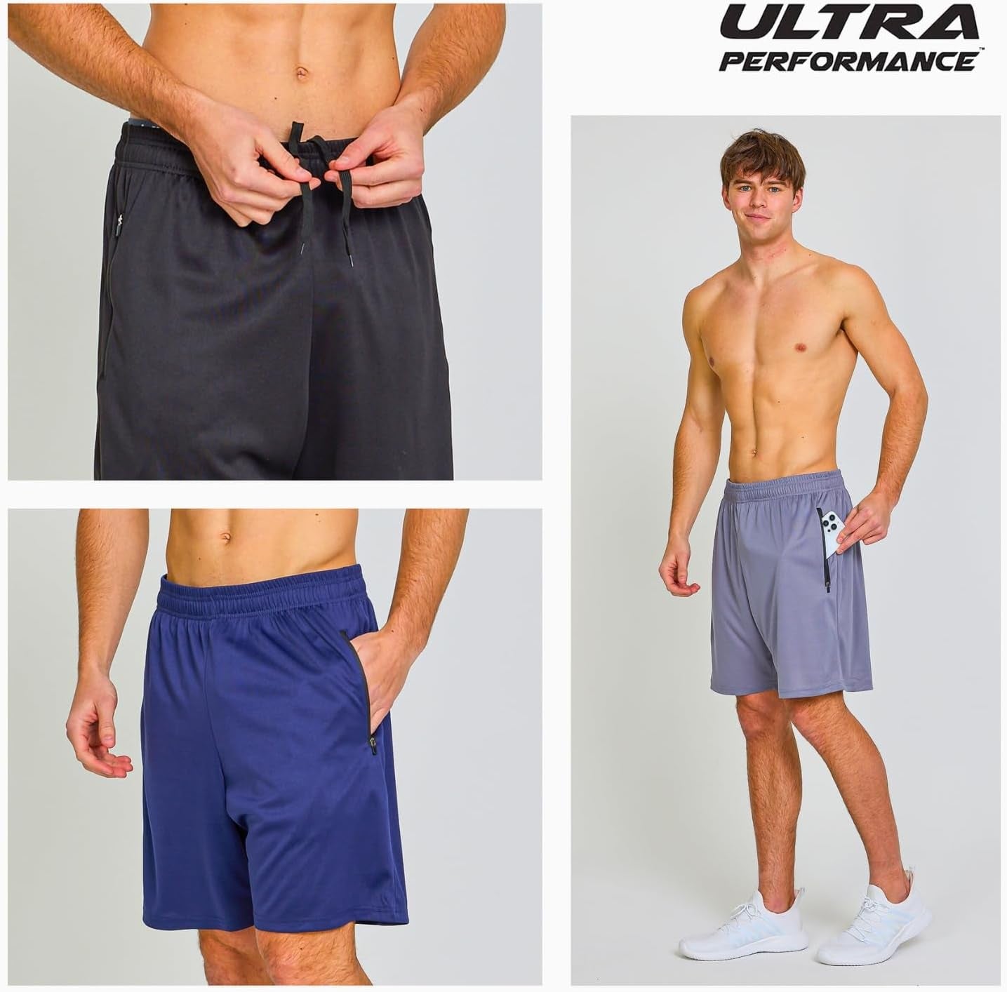 Mens Gym Workout Shorts 5 Pk Men’S Athletic Running Basketball Shorts for Men with Zipper Pockets 7”Inseam