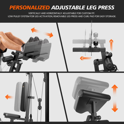 Home Gym Station, Workout Equipment with 154LBS Weight Stack, Leg Press and Preacher Curl Pad