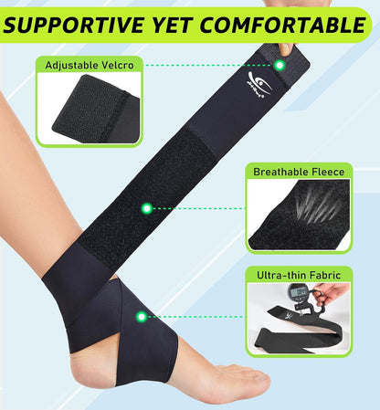 Ultrathin High-Elastic Ankle Wraps Ankle Brace for Men Women Kids, Adjustable Ankle Straps for Running, Football, Basketball, Sprains, Arthritis, Plantar Fasciitis (Black, Small (Pack of 2))