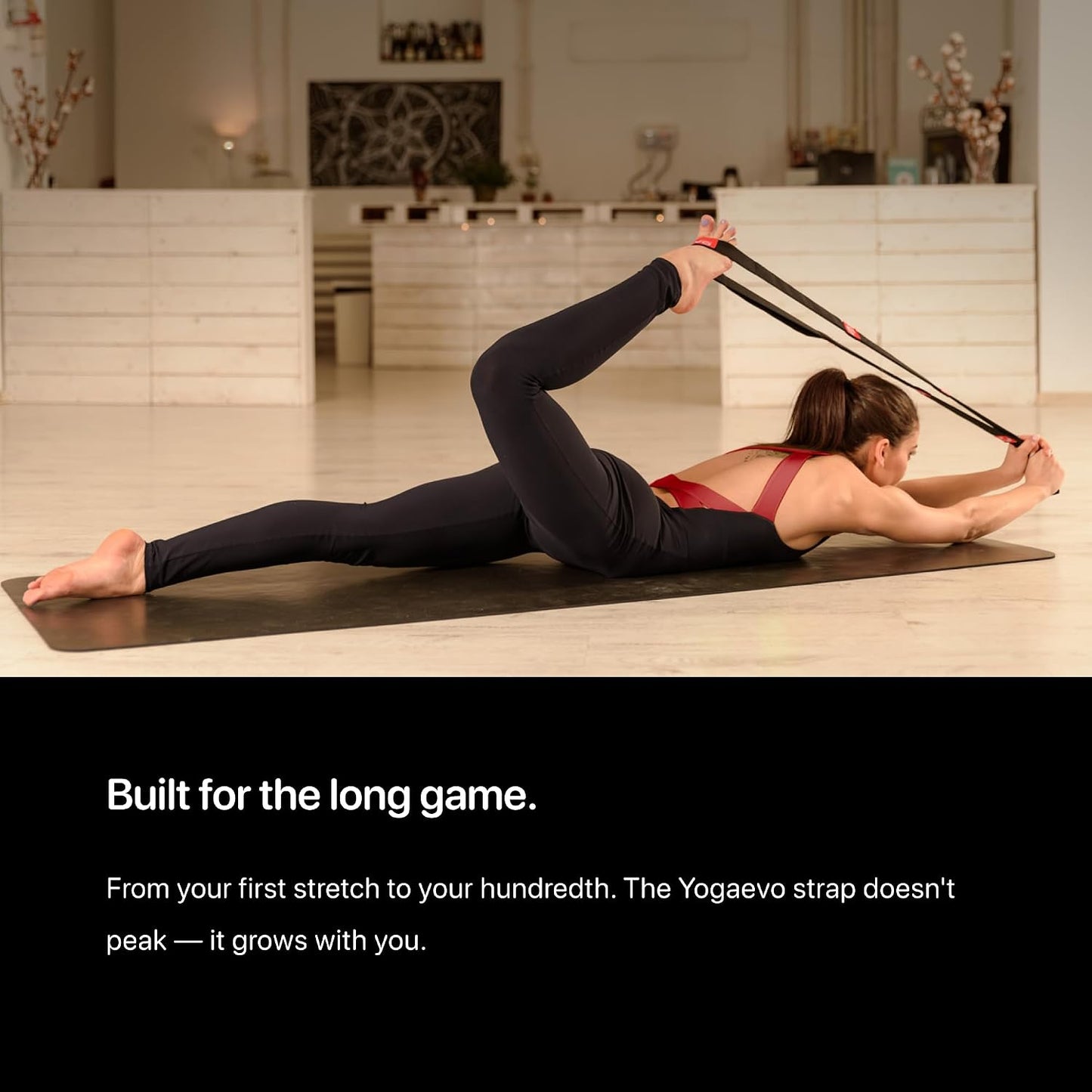 Yogaevo Stretching Strap with Loops for Physical Therapy — Yoga Strap & Resistance Band in One — Flexibility & Back Recovery — HD Video Routines Included
