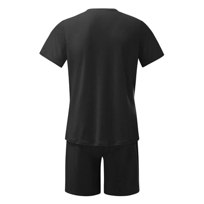 Men'S Short Sleeve T-Shirt and Shorts Set Sport Casual Crew Neck Muscle Sportswear 2 Piece Tracksuit Summer Outfits