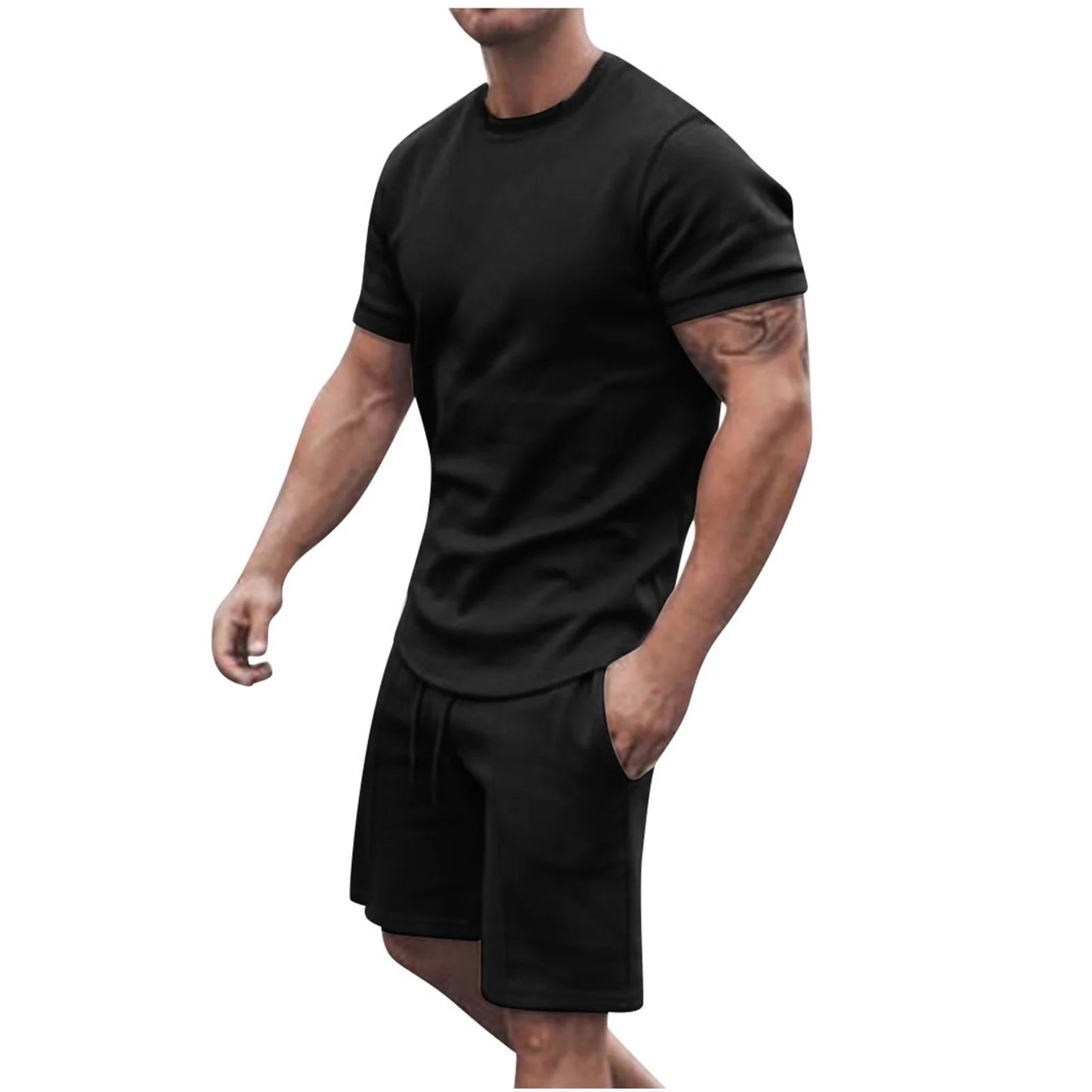 Men'S Short Sleeve T-Shirt and Shorts Set Sport Casual Crew Neck Muscle Sportswear 2 Piece Tracksuit Summer Outfits