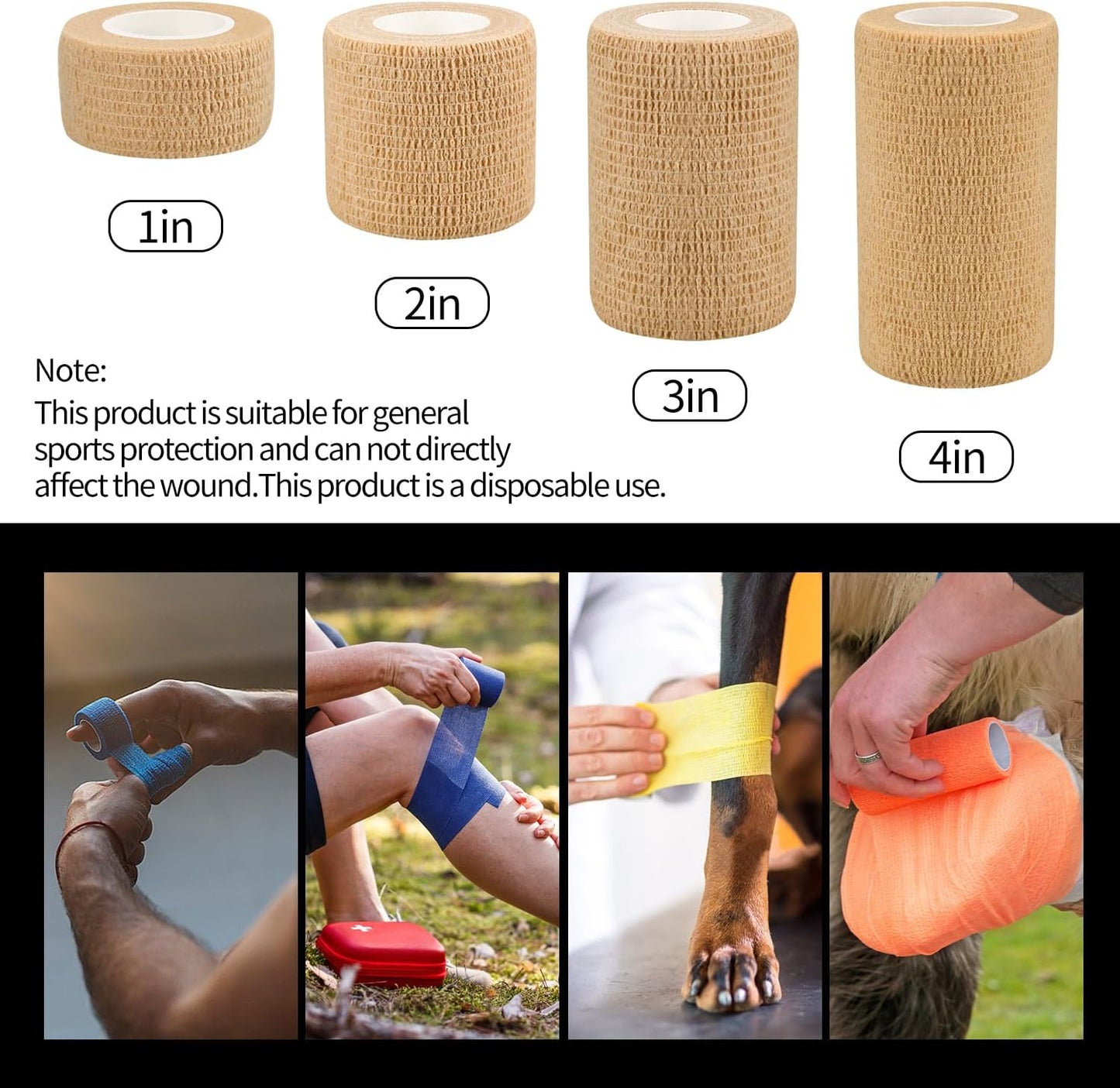 6Pcs 2In Self Adhesive Bandage Wraps, Vet Wraps, 12 Colors to Choose, 5 Yard Self Adherent Wraps for Sports, Wrist, Ankle and Swelling
