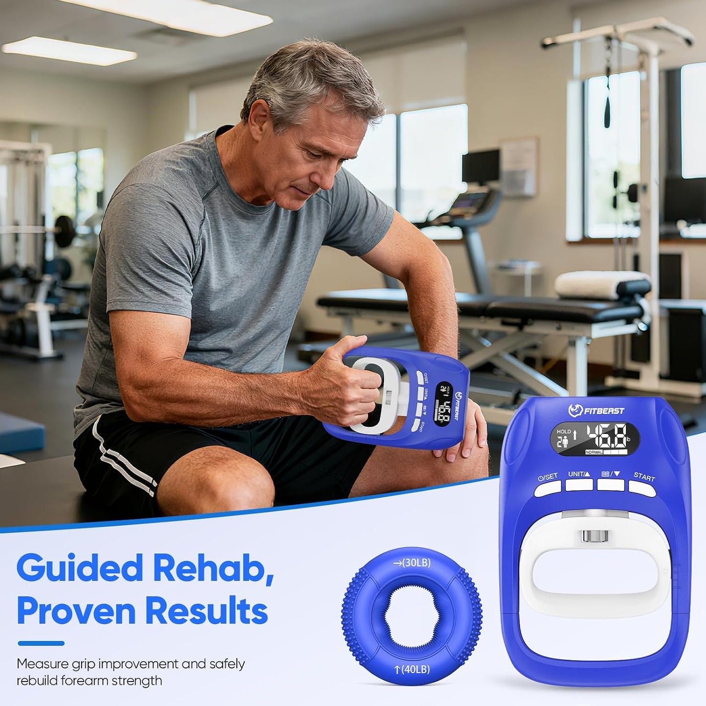Grip Strength Trainer Kit, Digital Grip Strength Tester with Dual-Resistance Ring & Soft Stress Ball for Recovery, Therapy & Hand Strength Improvement (Hand Rehab 3-In-1 Kit)