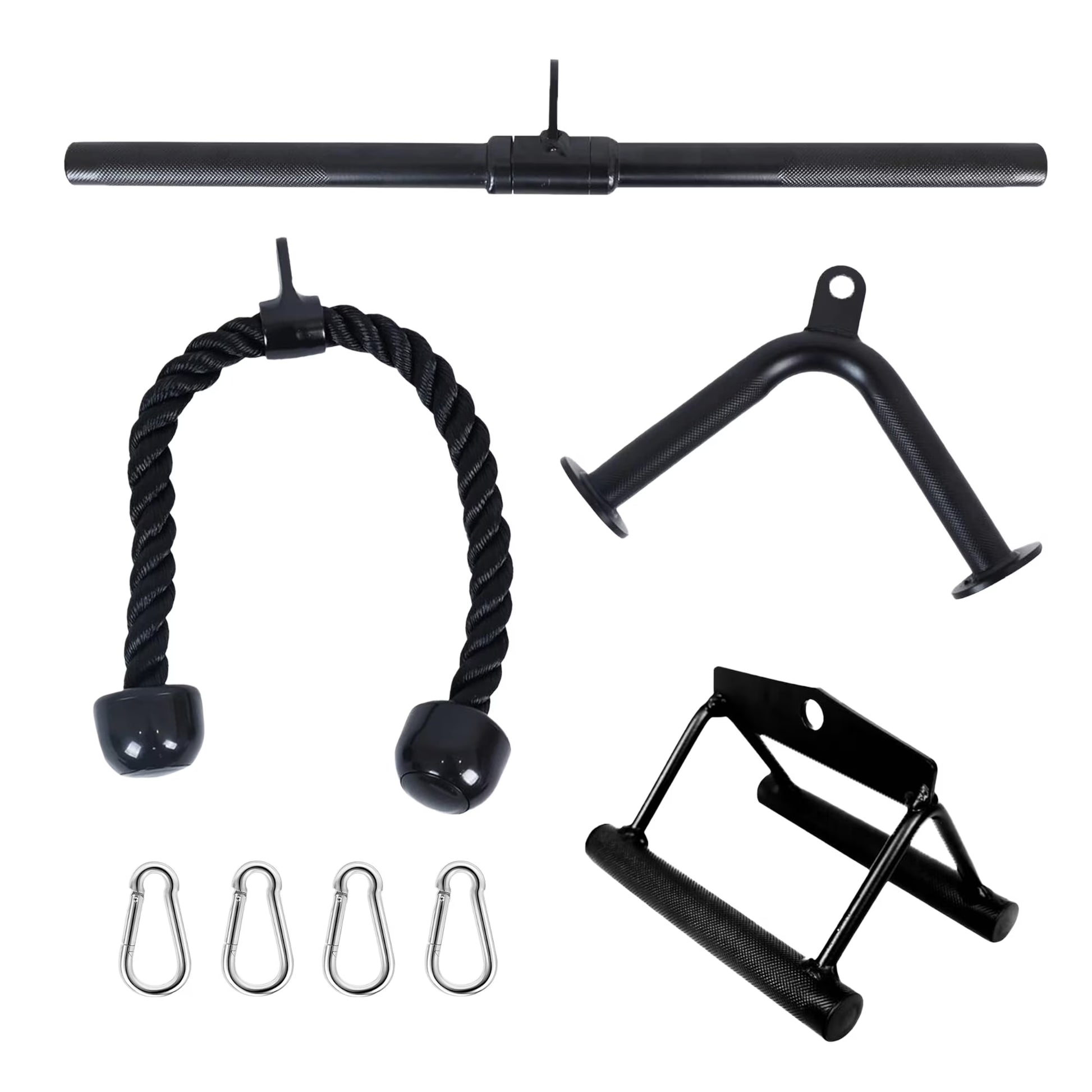 Tricep Press down Cable Attachment Set – Heavy Duty LAT Pulldown Accessories with V Handle, Rotating Bar, Tricep Rope, V-Shaped Bar for Home Gym