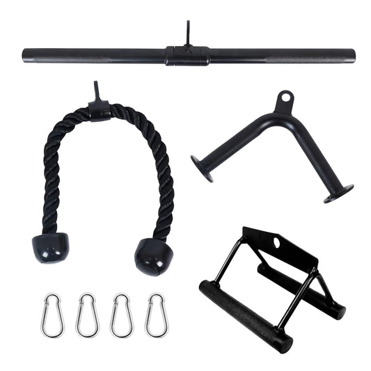 Tricep Press down Cable Attachment Set – Heavy Duty LAT Pulldown Accessories with V Handle, Rotating Bar, Tricep Rope, V-Shaped Bar for Home Gym