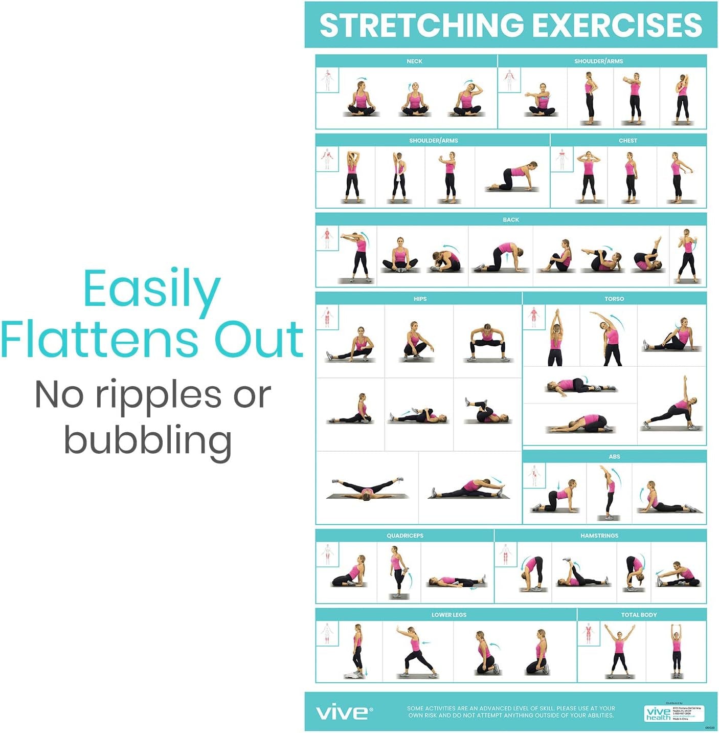 Workout Posters for Home Gym - 52 Streching Exercises Full Body Workout - Laminated Pre Post Routines Wall Chart - Bodyweight Poses Instruction Guide for Core, Abs, Legs, Glutes, Upper Body