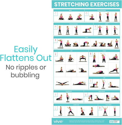 Workout Posters for Home Gym - 52 Streching Exercises Full Body Workout - Laminated Pre Post Routines Wall Chart - Bodyweight Poses Instruction Guide for Core, Abs, Legs, Glutes, Upper Body