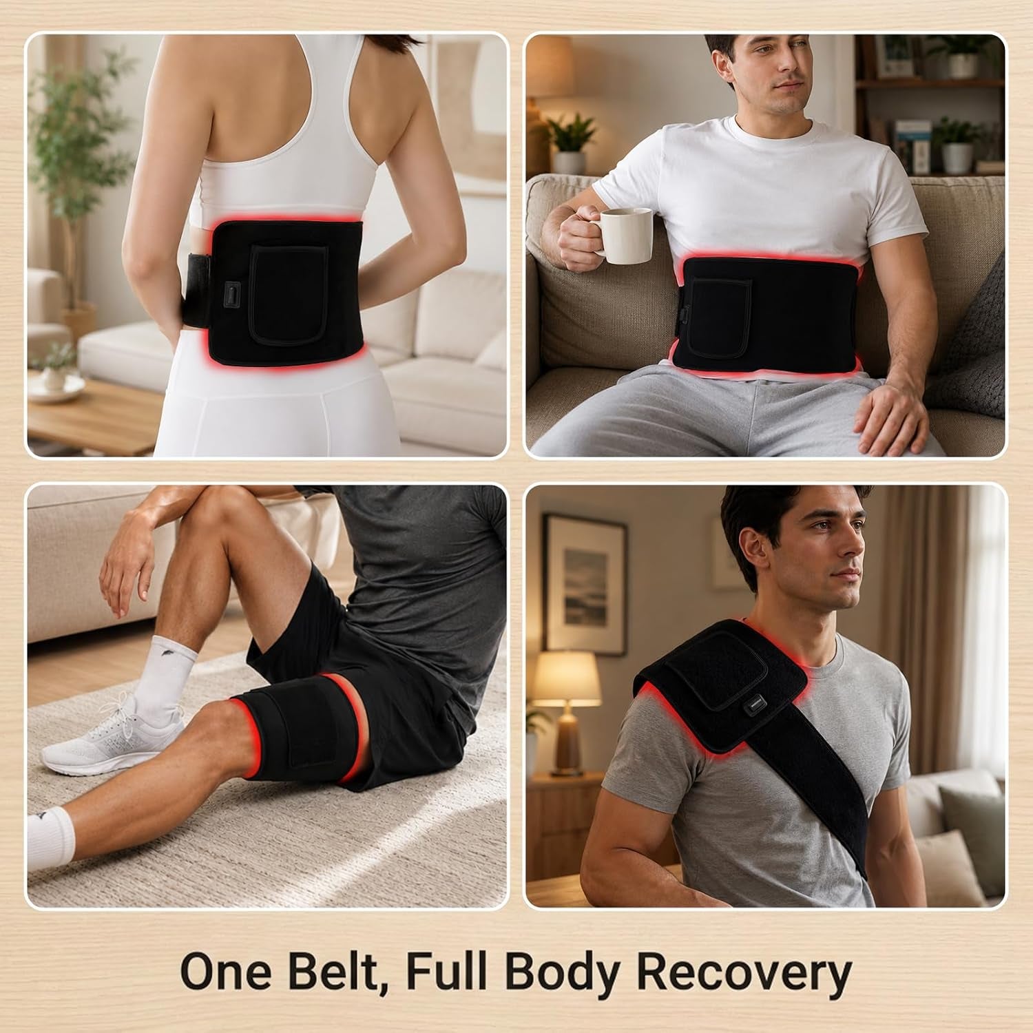 Red Light Therapy Belt for Back, Waist & Knee, 120 Leds 660Nm Red Light & 850Nm near Infrared Therapy Wrap, Red Light Therapy Pad for Lower Back, Shoulder & Body
