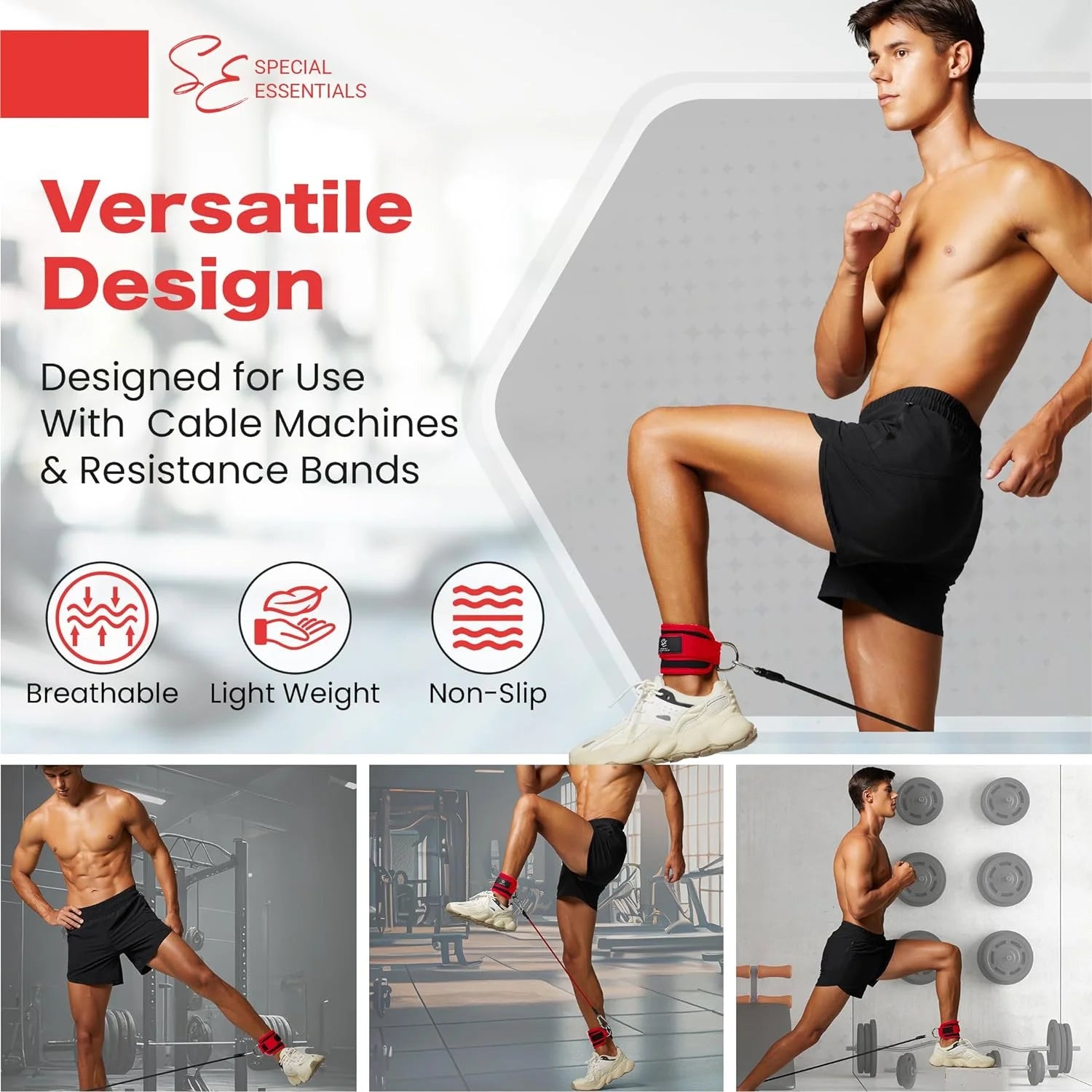 Ankle Strap for Cable Machine and Resistance Bands Premium Neoprene Gym and Workout Kickback Ankle Cuffs with Adjustable Strap for Enhanced Leg and Glute Exercises