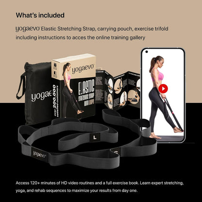 Yogaevo Stretching Strap with Loops for Physical Therapy — Yoga Strap & Resistance Band in One — Flexibility & Back Recovery — HD Video Routines Included