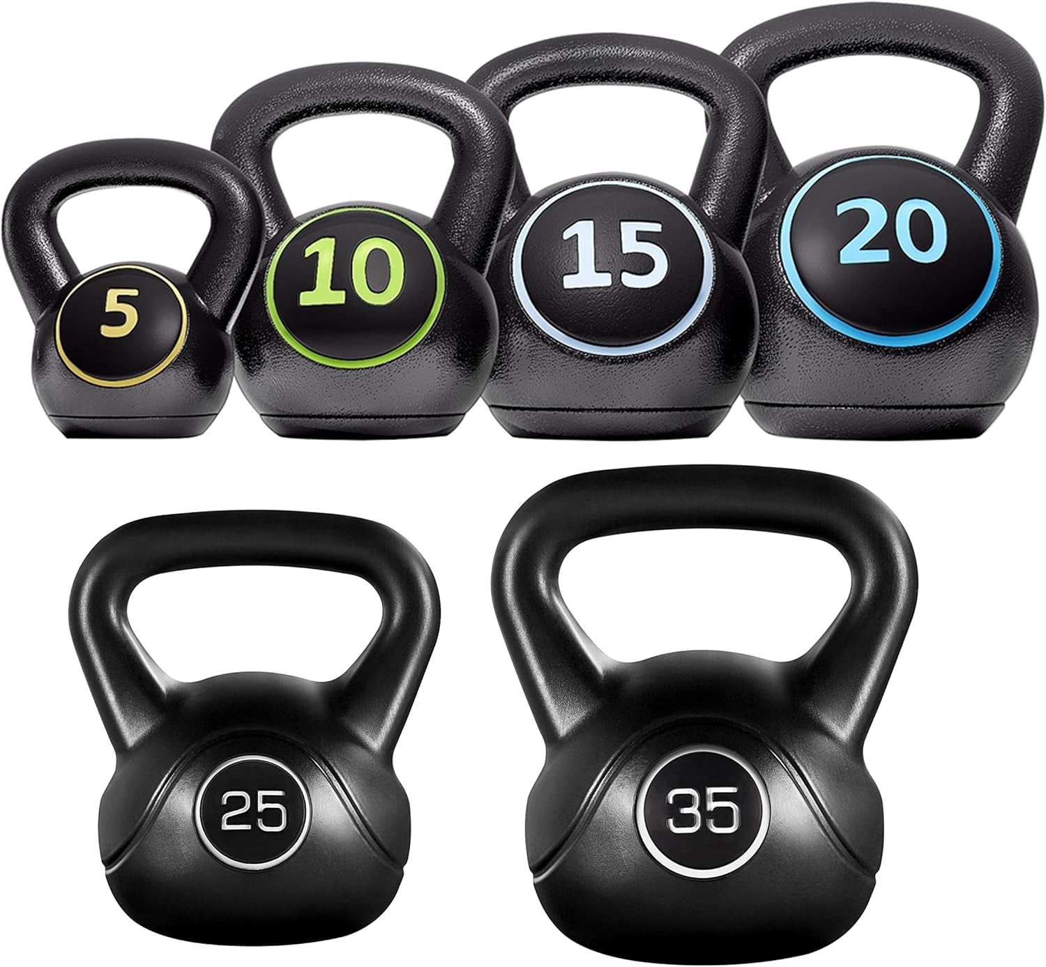 Yaheetech 6Pcs Kettlebell Set HDPE Coated Kettlebells Weight Sets 5LB, 10LB, 15LB, 20LB, 25LB, 35LB Kettlebells for Home Fitness Gym, Black