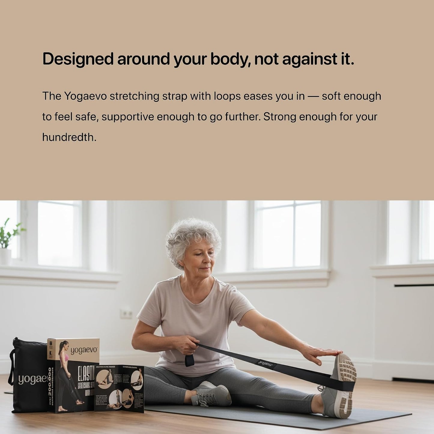 Yogaevo Stretching Strap with Loops for Physical Therapy — Yoga Strap & Resistance Band in One — Flexibility & Back Recovery — HD Video Routines Included