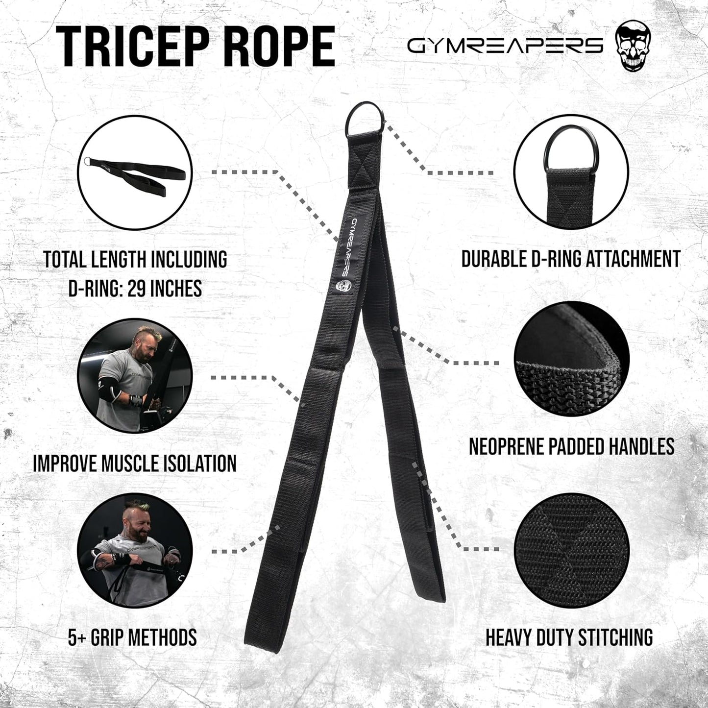 Tricep Rope Cable Attachment - Multi-Workout Tricep Pull down Cable Attachment - Perfect Gym Cable Attachments (3 Lengths Built in One)