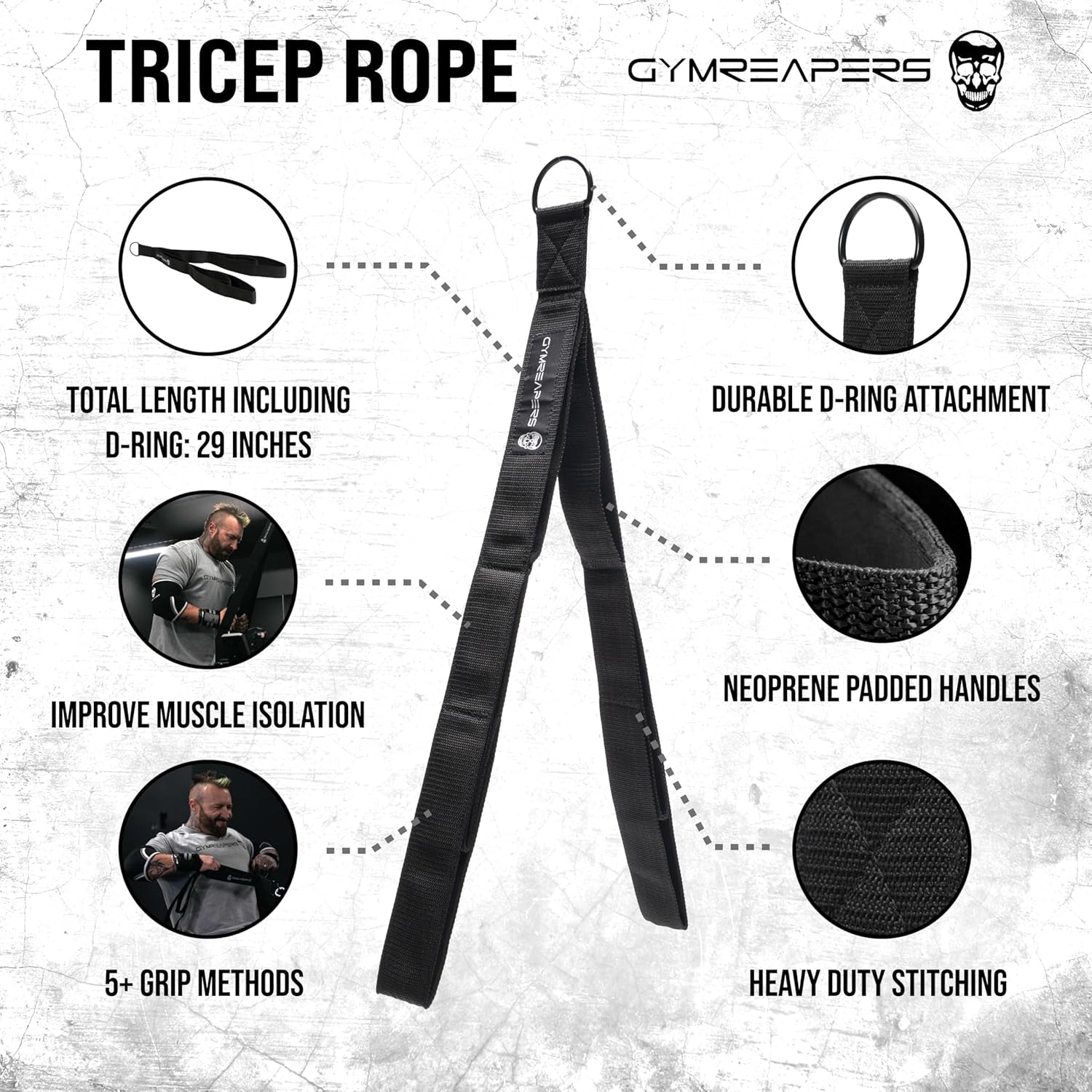 Tricep Rope Cable Attachment - Multi-Workout Tricep Pull down Cable Attachment - Perfect Gym Cable Attachments (3 Lengths Built in One)