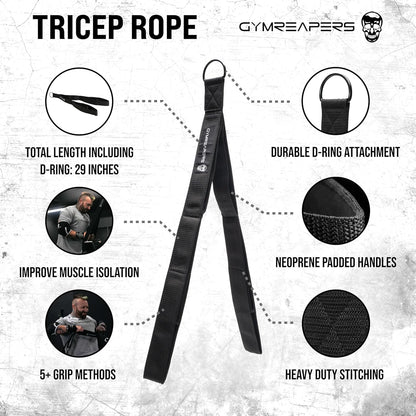 Tricep Rope Cable Attachment - Multi-Workout Tricep Pull down Cable Attachment - Perfect Gym Cable Attachments (3 Lengths Built in One)
