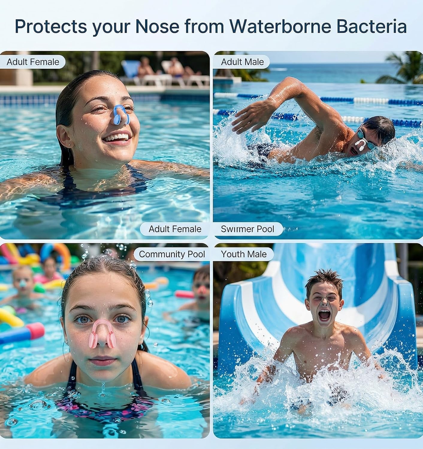 2PCS Swimming Nose Clips Adult, Soft Silicone Waterproof Nose Plugs with Storage Cases, Non-Slip & Comfortable Fit for Adults (Blue, Pink)