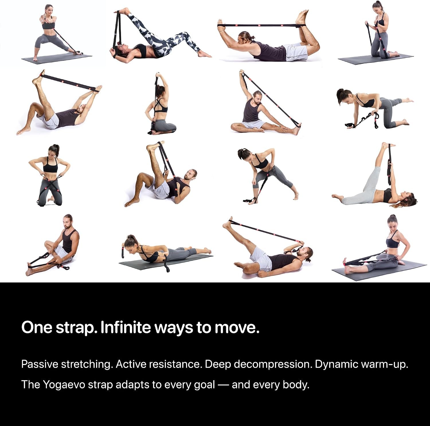 Yogaevo Stretching Strap with Loops for Physical Therapy — Yoga Strap & Resistance Band in One — Flexibility & Back Recovery — HD Video Routines Included
