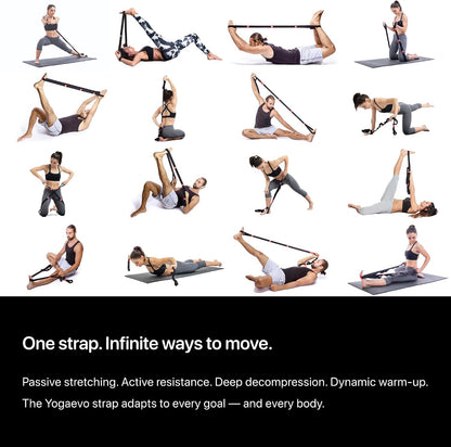 Yogaevo Stretching Strap with Loops for Physical Therapy — Yoga Strap & Resistance Band in One — Flexibility & Back Recovery — HD Video Routines Included