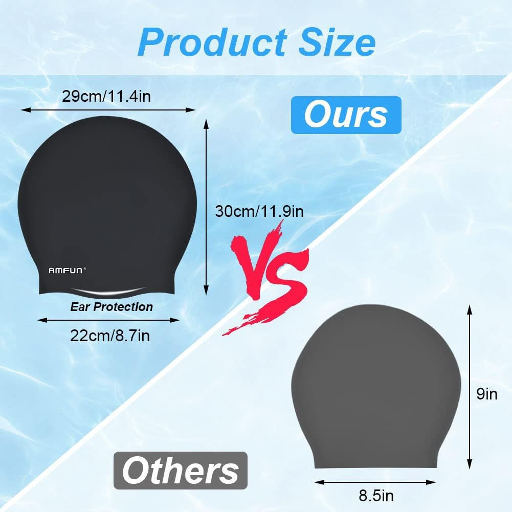 2 PCS Swimming Cap for Long Hair, Extra Large Swimming Caps for Women & Men, Silicone Adult Swim Cap, Waterproof Swimming Hat for Dreadlocks, Weaves, Hair Extensions, Braids, Afros