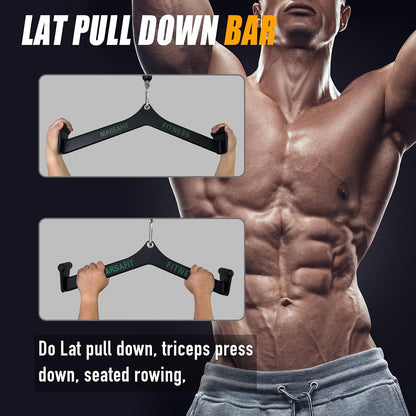 Home Gym Fitness Rowing T-Bar V-Bar Pulley Cable Machine Attachment, Bicep Curl Tricep LAT Pulldown Bar Back Strength Training Handle Grips LAT Pull down Bar for Seat Row Workout