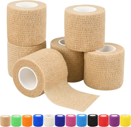 6Pcs 2In Self Adhesive Bandage Wraps, Vet Wraps, 12 Colors to Choose, 5 Yard Self Adherent Wraps for Sports, Wrist, Ankle and Swelling