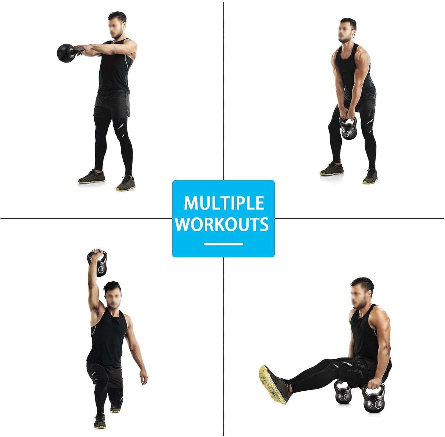 Yaheetech 6Pcs Kettlebell Set HDPE Coated Kettlebells Weight Sets 5LB, 10LB, 15LB, 20LB, 25LB, 35LB Kettlebells for Home Fitness Gym, Black