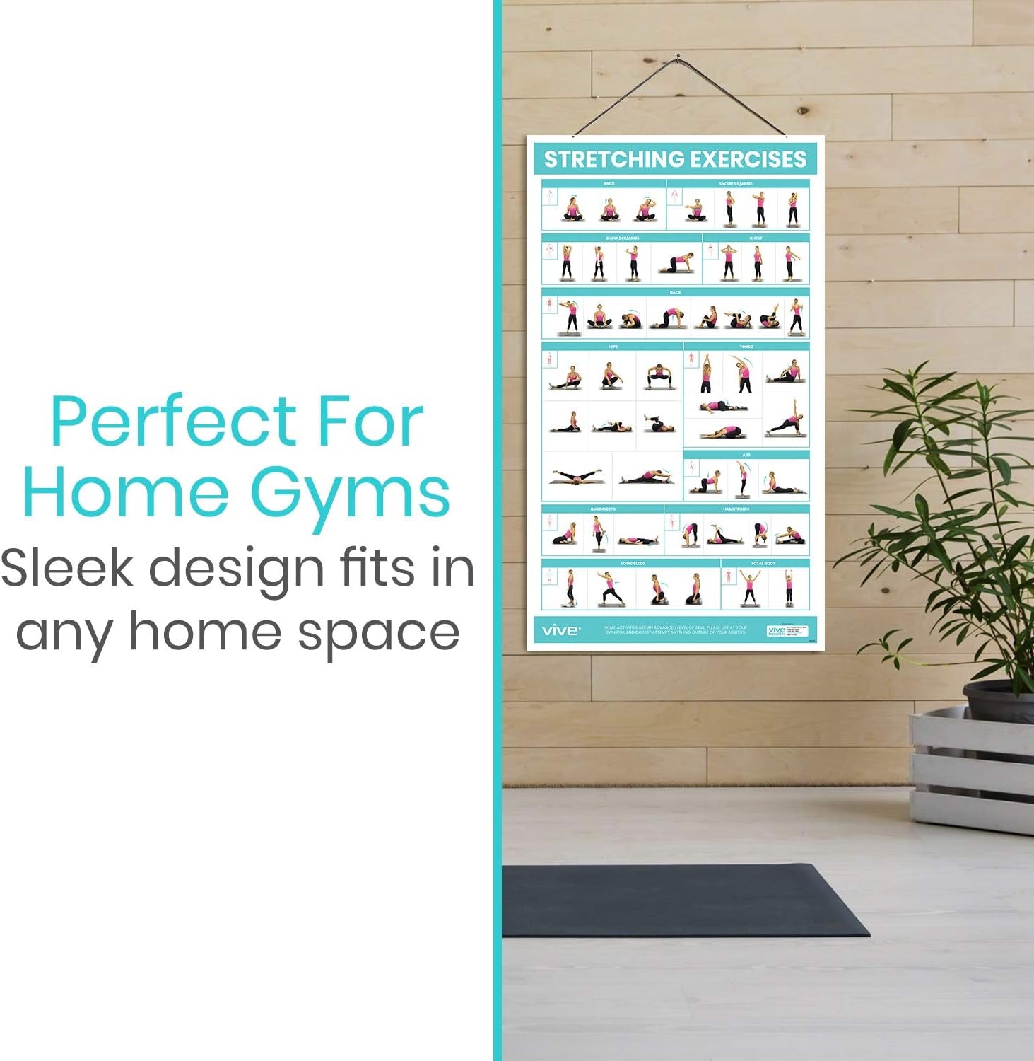 Workout Posters for Home Gym - 52 Streching Exercises Full Body Workout - Laminated Pre Post Routines Wall Chart - Bodyweight Poses Instruction Guide for Core, Abs, Legs, Glutes, Upper Body
