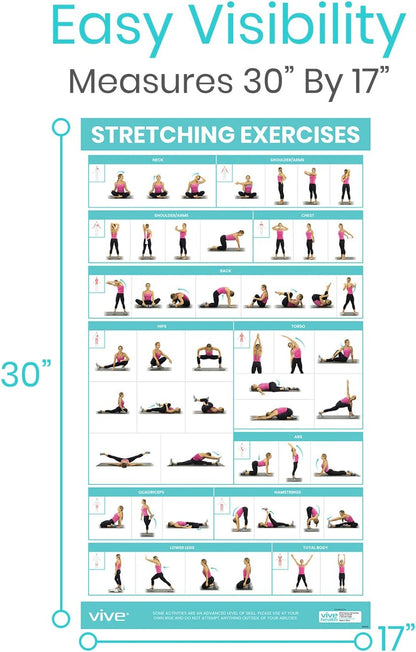 Workout Posters for Home Gym - 52 Streching Exercises Full Body Workout - Laminated Pre Post Routines Wall Chart - Bodyweight Poses Instruction Guide for Core, Abs, Legs, Glutes, Upper Body