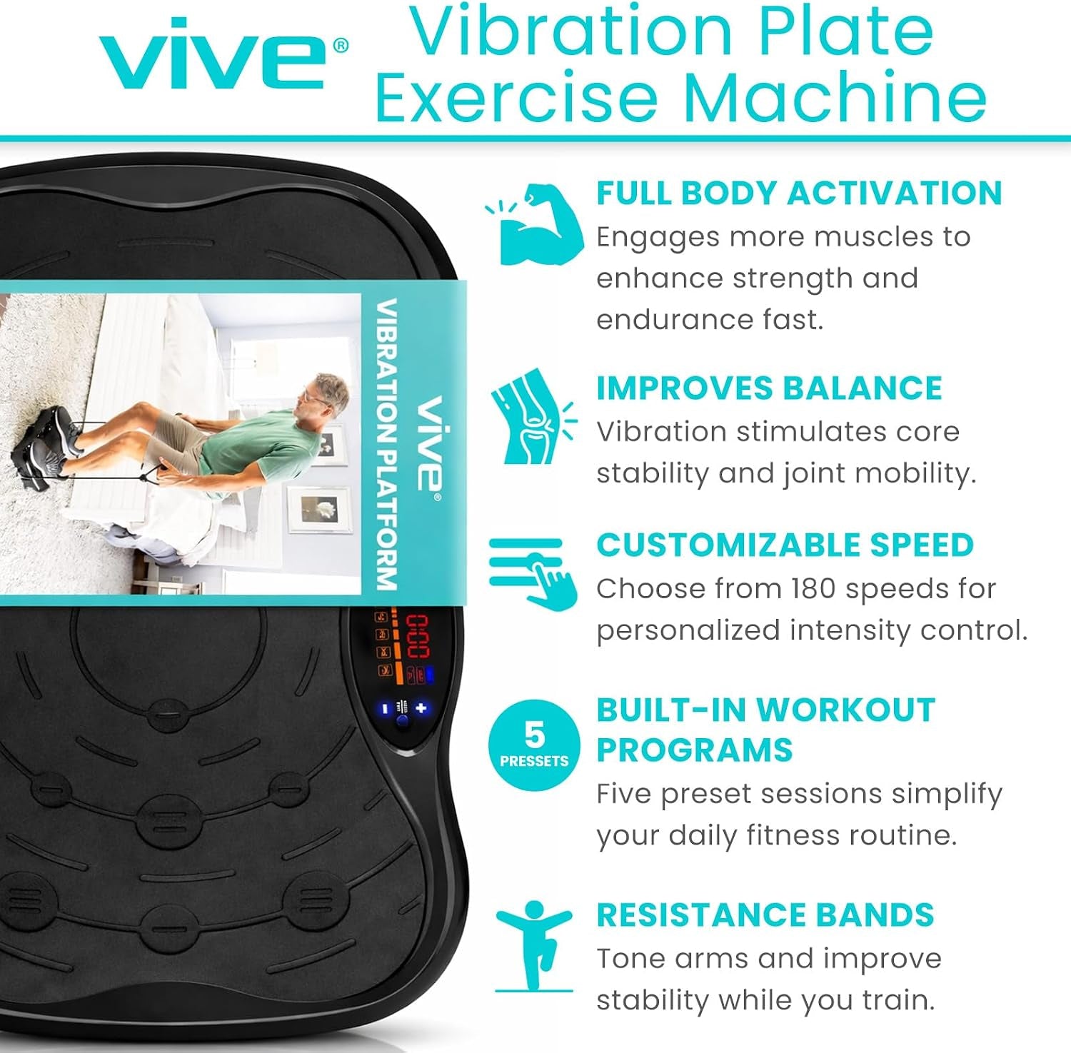 Vibration Plate Exercise Machine - Shake Plate Vibration Platform with Resistance Exercise Bands - Lymphatic Drainage Machine for Shaping, Toning, Wellness, Recovery, and Weight Loss