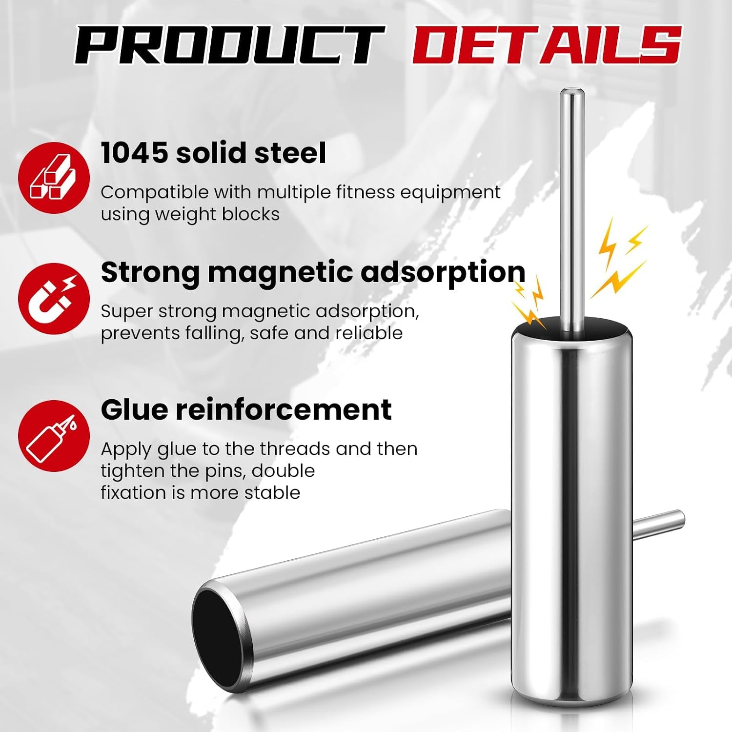 Weight Stack Pin Extender for Cable Machine & Home Gym, 10Mm Gym Pin for 2" Weight Plates, Magnetic Loading, Solid Steel Heavy Duty Attachment for Strength Training