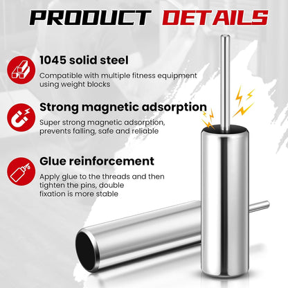 Weight Stack Pin Extender for Cable Machine & Home Gym, 10Mm Gym Pin for 2" Weight Plates, Magnetic Loading, Solid Steel Heavy Duty Attachment for Strength Training
