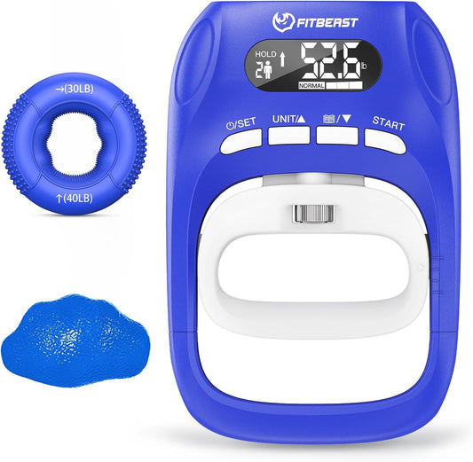 Grip Strength Trainer Kit, Digital Grip Strength Tester with Dual-Resistance Ring & Soft Stress Ball for Recovery, Therapy & Hand Strength Improvement (Hand Rehab 3-In-1 Kit)