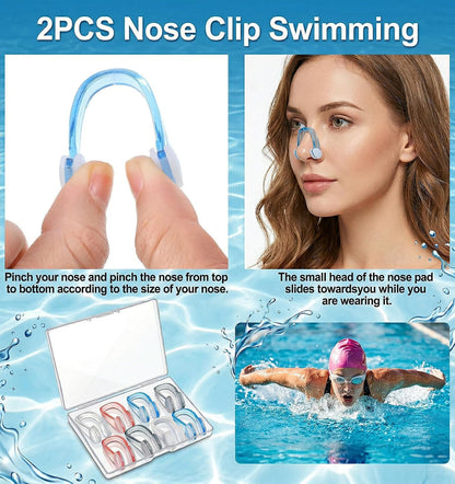 2PCS Swimming Nose Clips Adult, Soft Silicone Waterproof Nose Plugs with Storage Cases, Non-Slip & Comfortable Fit for Adults (Blue, Pink)