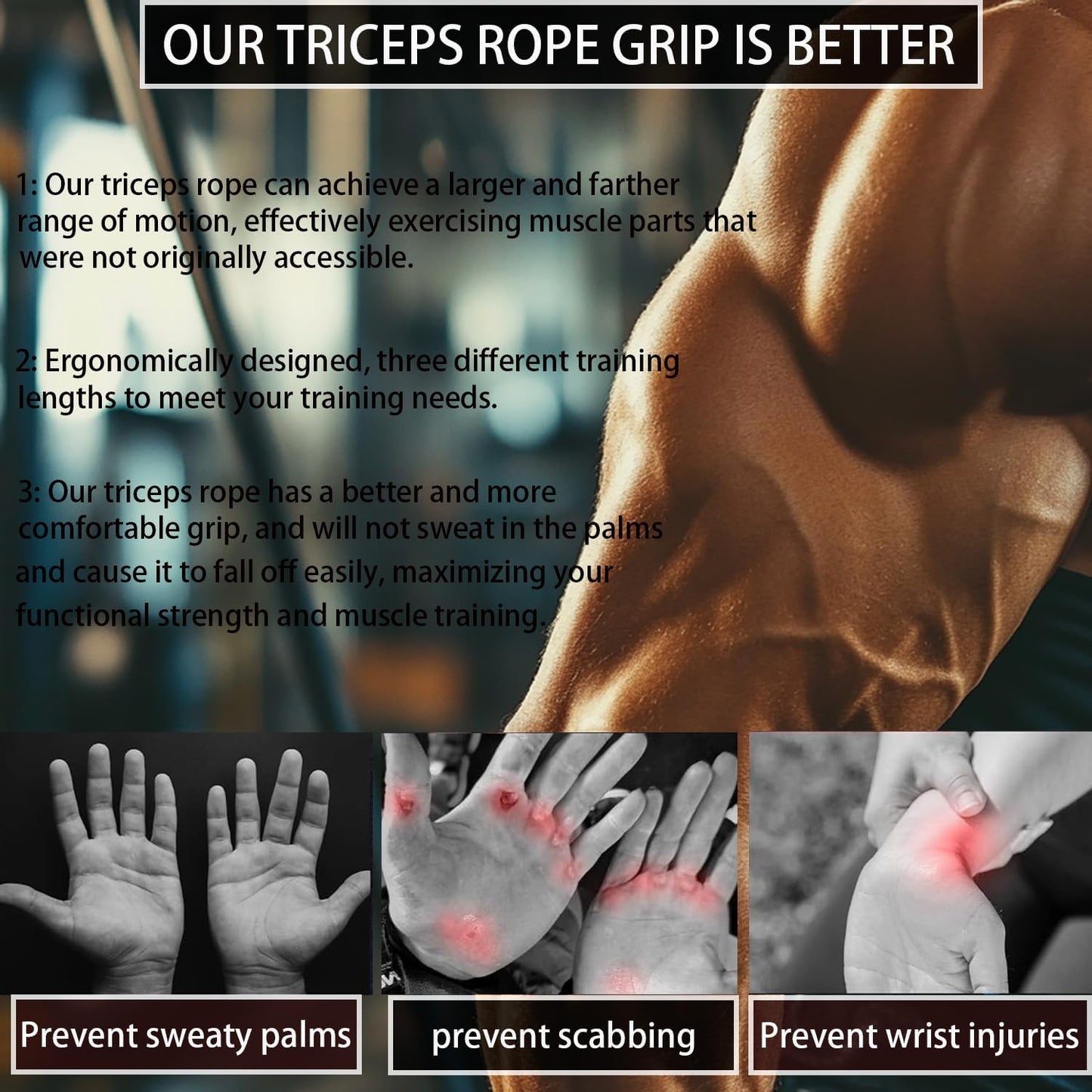 Tricep Rope, Tricep Pull down Attachment with Carry Bag, Tricep Rope Cable Attachment for Pull Downs, Strength Training, Arm Training, Facepulls and Perfect for Professional Gym