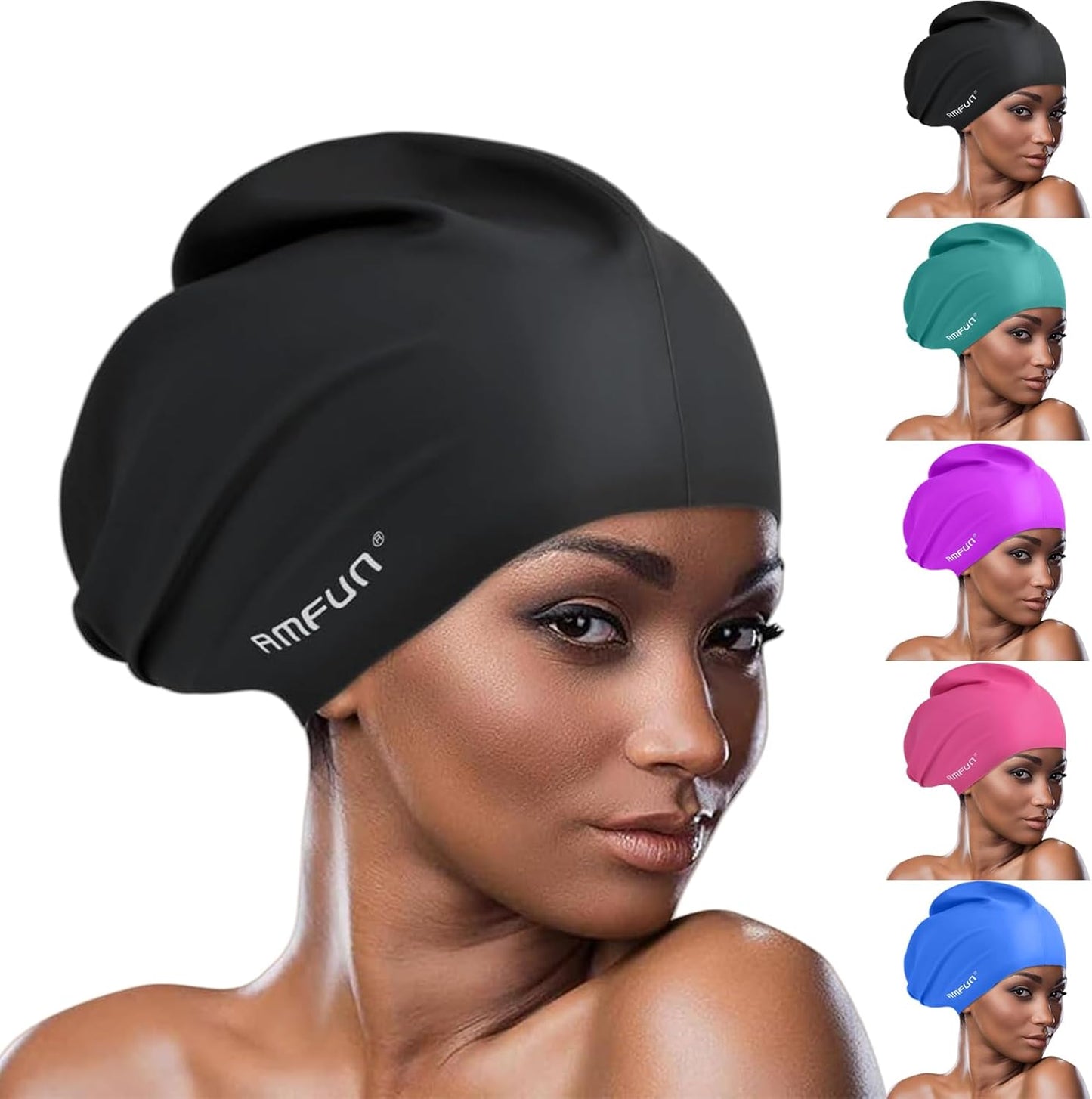 2 PCS Swimming Cap for Long Hair, Extra Large Swimming Caps for Women & Men, Silicone Adult Swim Cap, Waterproof Swimming Hat for Dreadlocks, Weaves, Hair Extensions, Braids, Afros