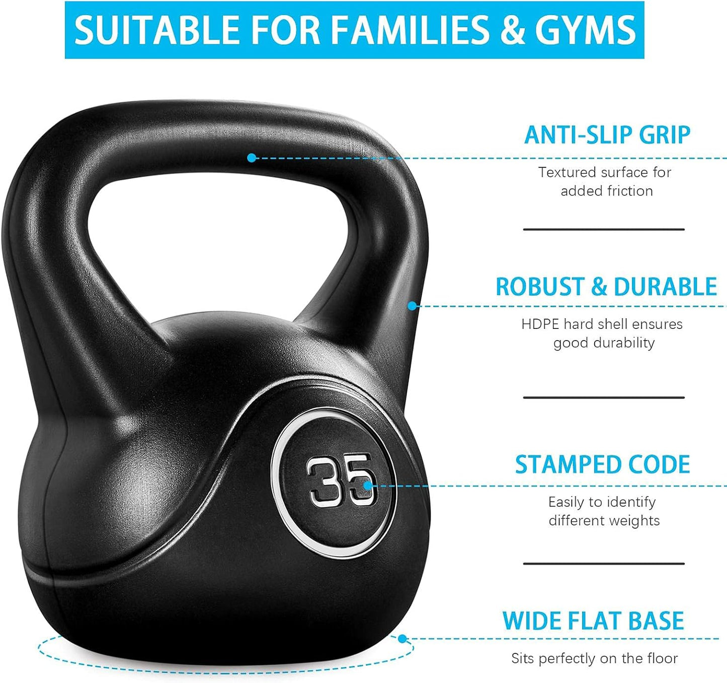 Yaheetech 6Pcs Kettlebell Set HDPE Coated Kettlebells Weight Sets 5LB, 10LB, 15LB, 20LB, 25LB, 35LB Kettlebells for Home Fitness Gym, Black