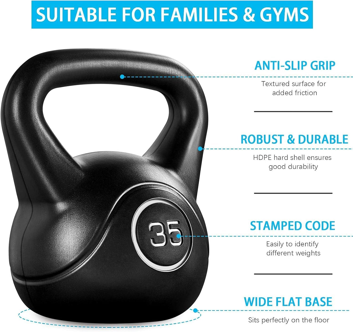 Yaheetech 6Pcs Kettlebell Set HDPE Coated Kettlebells Weight Sets 5LB, 10LB, 15LB, 20LB, 25LB, 35LB Kettlebells for Home Fitness Gym, Black