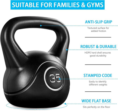 Yaheetech 6Pcs Kettlebell Set HDPE Coated Kettlebells Weight Sets 5LB, 10LB, 15LB, 20LB, 25LB, 35LB Kettlebells for Home Fitness Gym, Black