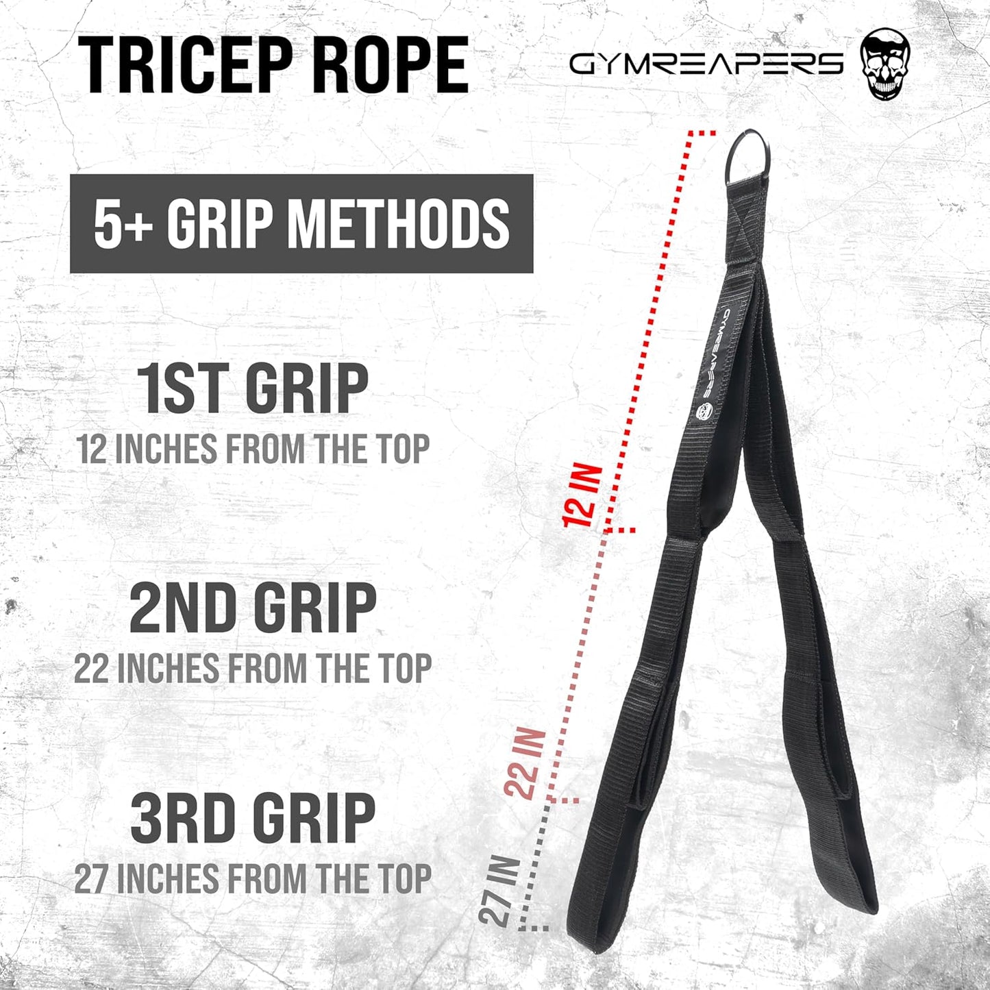 Tricep Rope Cable Attachment - Multi-Workout Tricep Pull down Cable Attachment - Perfect Gym Cable Attachments (3 Lengths Built in One)