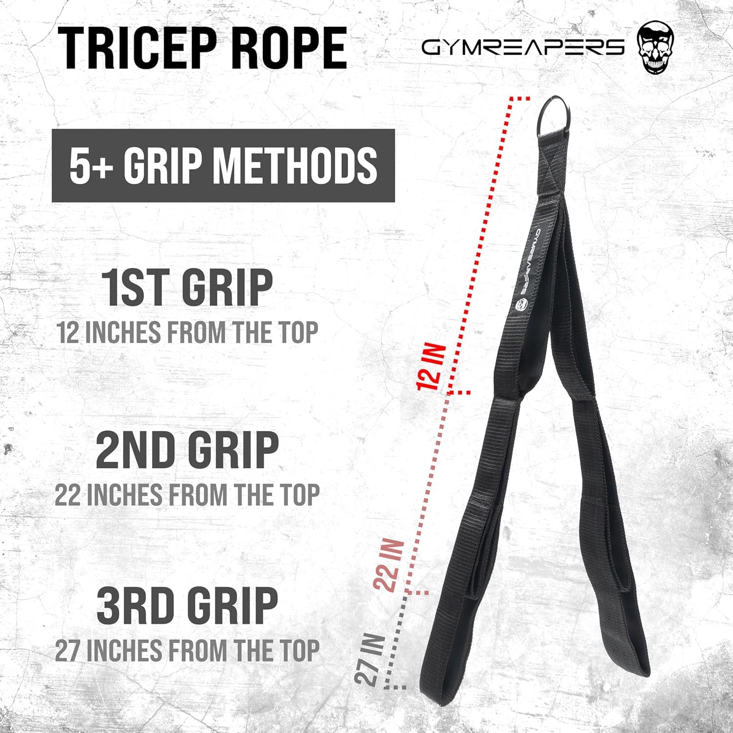 Tricep Rope Cable Attachment - Multi-Workout Tricep Pull down Cable Attachment - Perfect Gym Cable Attachments (3 Lengths Built in One)