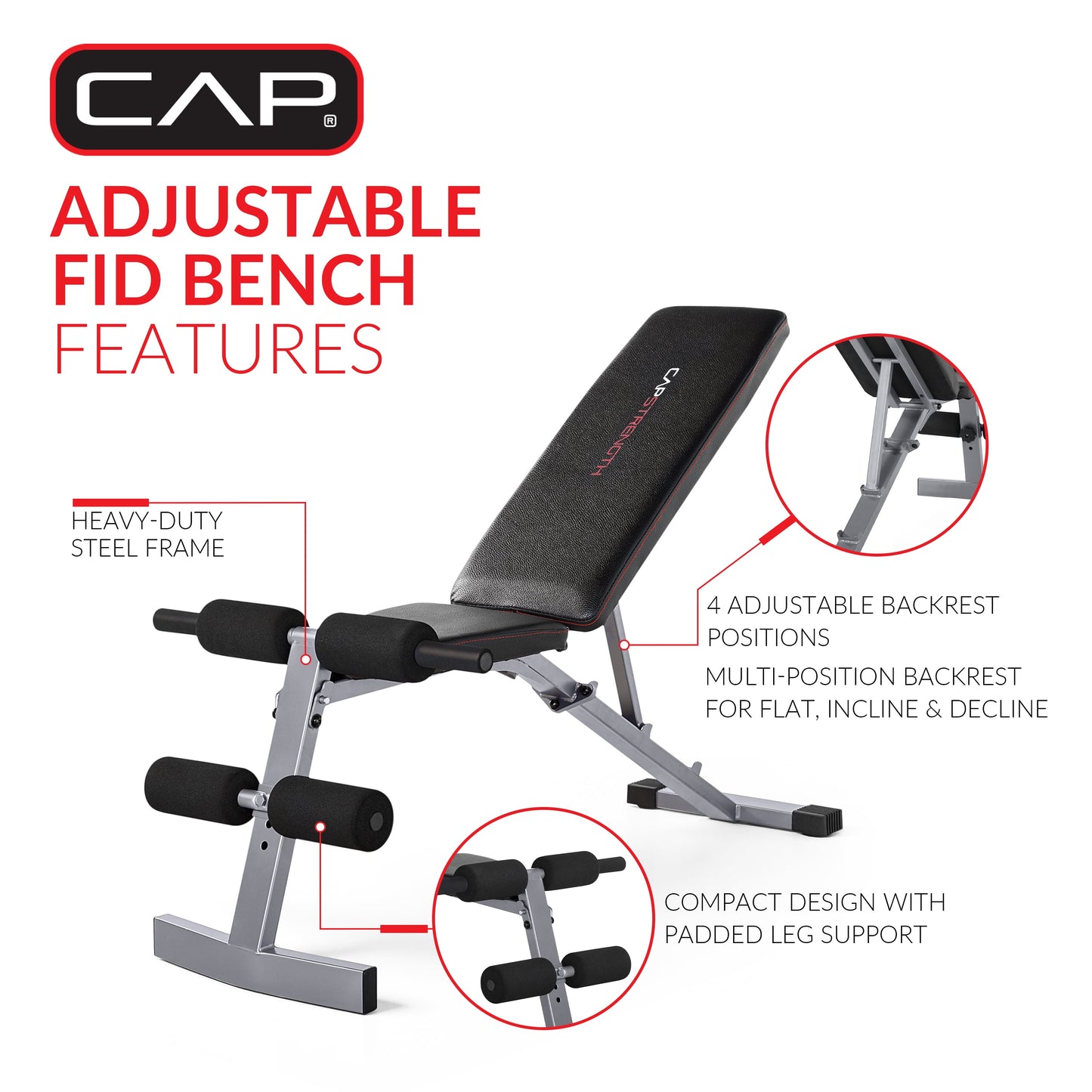 Strength Adjustable FID Weight Bench (600 Lb Weight acity), Blue