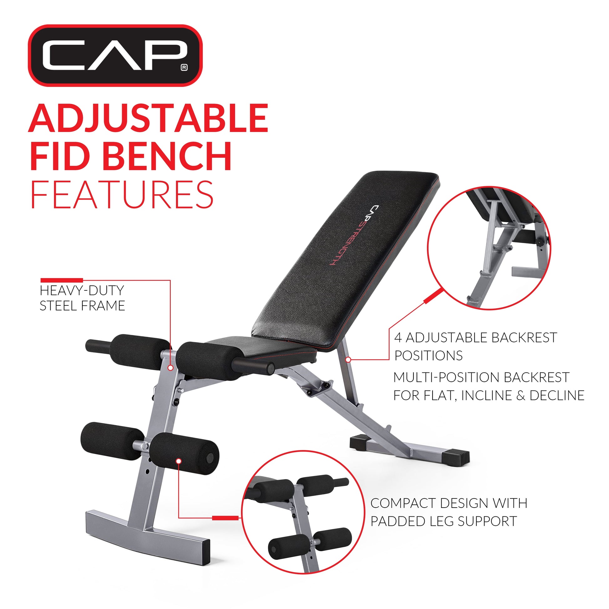 Strength Adjustable FID Weight Bench (600 Lb Weight acity), Blue