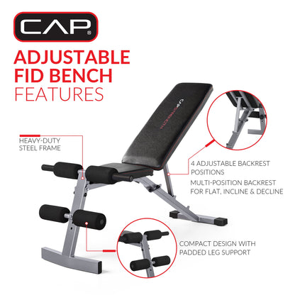 Strength Adjustable FID Weight Bench (600 Lb Weight acity), Blue