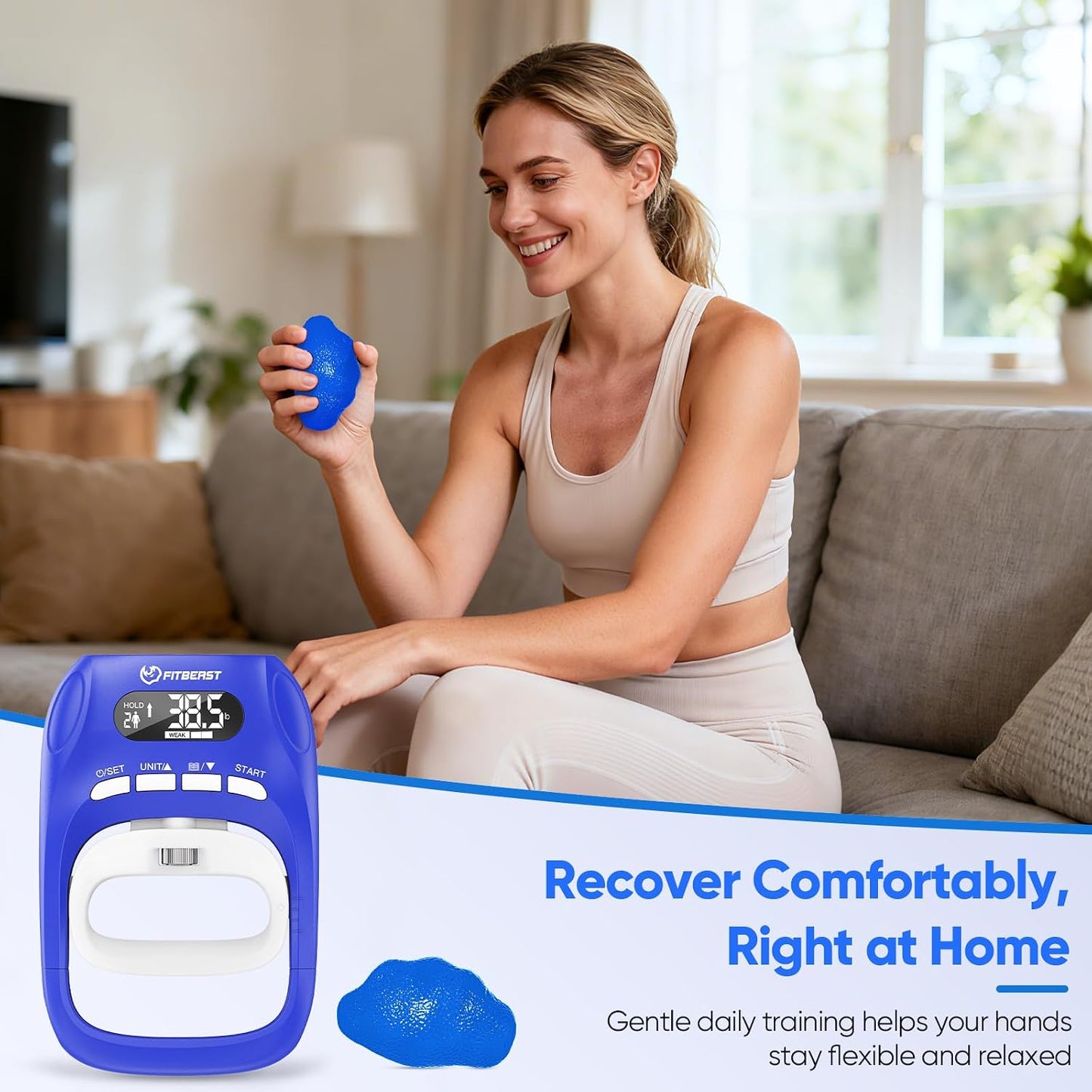 Grip Strength Trainer Kit, Digital Grip Strength Tester with Dual-Resistance Ring & Soft Stress Ball for Recovery, Therapy & Hand Strength Improvement (Hand Rehab 3-In-1 Kit)