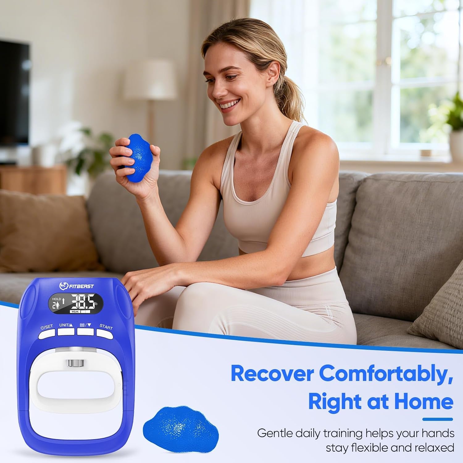 Grip Strength Trainer Kit, Digital Grip Strength Tester with Dual-Resistance Ring & Soft Stress Ball for Recovery, Therapy & Hand Strength Improvement (Hand Rehab 3-In-1 Kit)