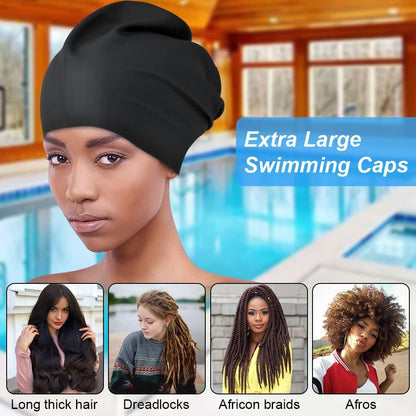 2 PCS Swimming Cap for Long Hair, Extra Large Swimming Caps for Women & Men, Silicone Adult Swim Cap, Waterproof Swimming Hat for Dreadlocks, Weaves, Hair Extensions, Braids, Afros