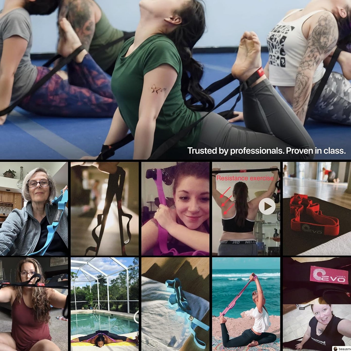 Yogaevo Stretching Strap with Loops for Physical Therapy — Yoga Strap & Resistance Band in One — Flexibility & Back Recovery — HD Video Routines Included