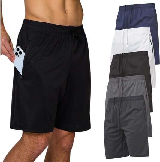 Mens Gym Workout Shorts 5 Pk Men’S Athletic Running Basketball Shorts for Men with Zipper Pockets 7”Inseam